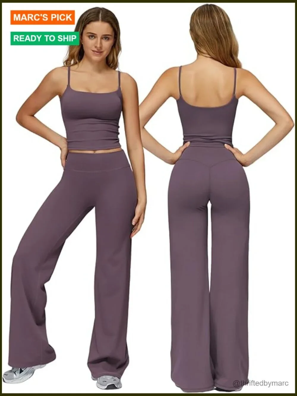 Women's Workout Set Spaghetti Strap Crop Top Straight Leg Pants